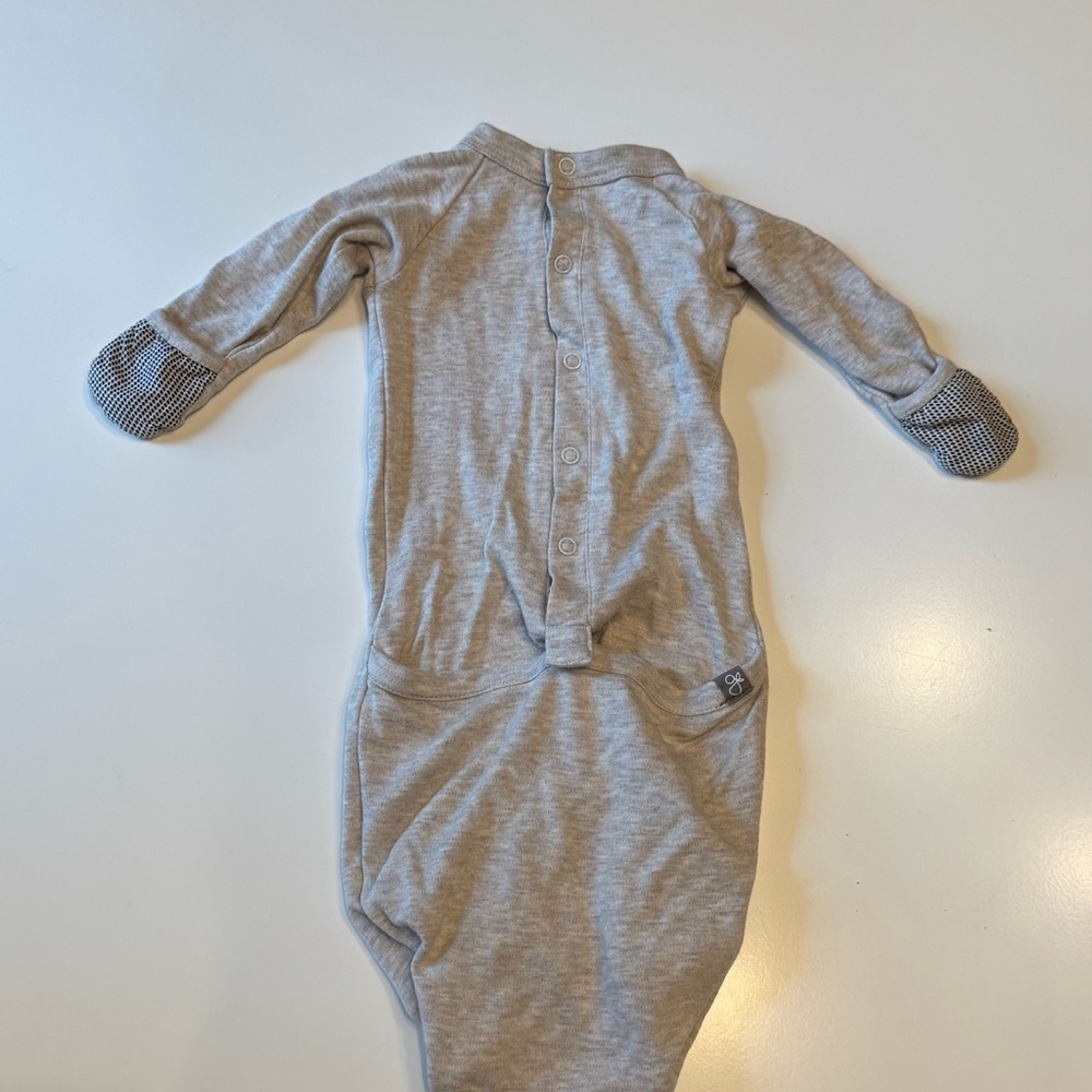 Soft Gray Baby Footie with Checkered Cuffs